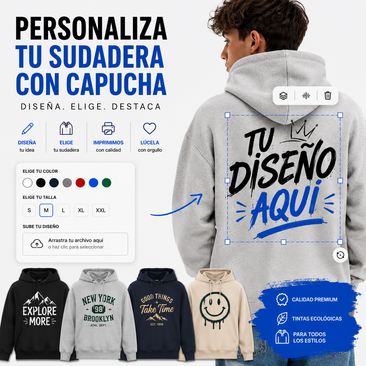 Sudadera con Capucha Personalizada | Color y Talla